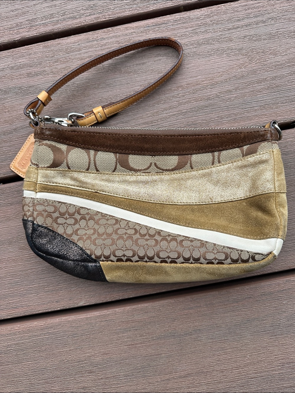 Vintage Coach Signature leather, suede and canvas clutch - Picture 3 of 9